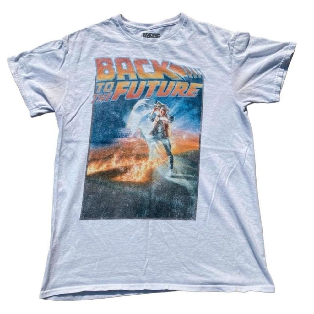 Back to‎ the Future Graphic T-Shirt Mens Medium Light Blue 80s Movie Marty McFly